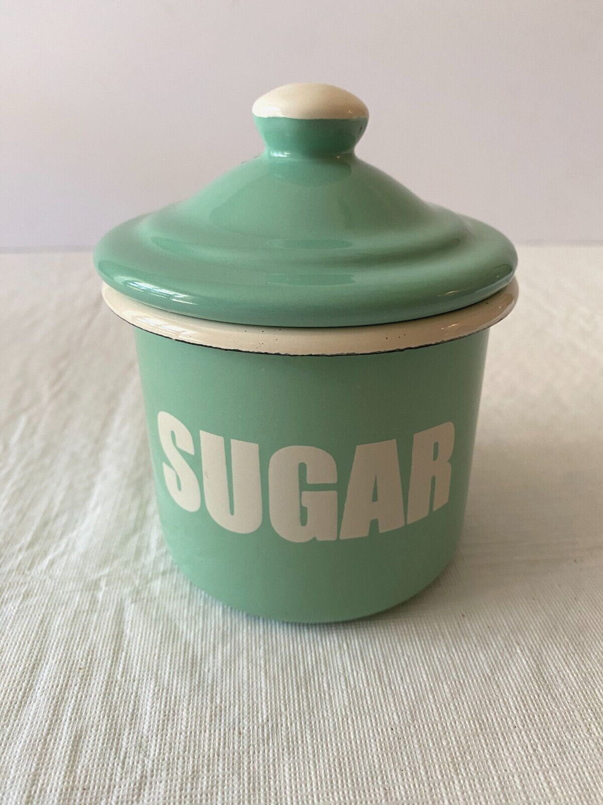 Emalia Olkusz 1907 Mint Green Enamel 5 Tall Sugar Container Canister