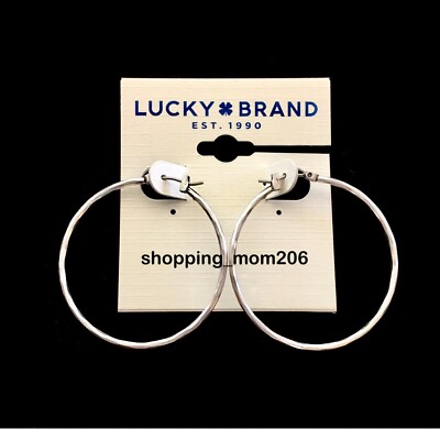 Lucky Brand Silver Tone Textured Hoop Earrings 1.5 