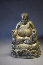 Hotai mit Gelds&auml;cken auf Lotusdrachensockel-China, Bronze, 18cm