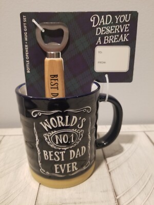Eccolo World's No.1 Best Dad Ever Dad You Deserve a Break Bottle Opener Mug Set