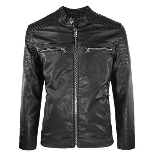 Giacca Moto Uomo Giubbotto Leggero Eco Pelle Giubbino Slim Fit Casual VEQUE - Afbeelding 26 van 40