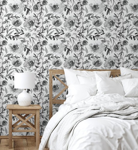 GW5131 Grace & Gardenia Gray Floral Peel and Stick Wallpaper Roll 20.5in x 18ft - Picture 3 of 5