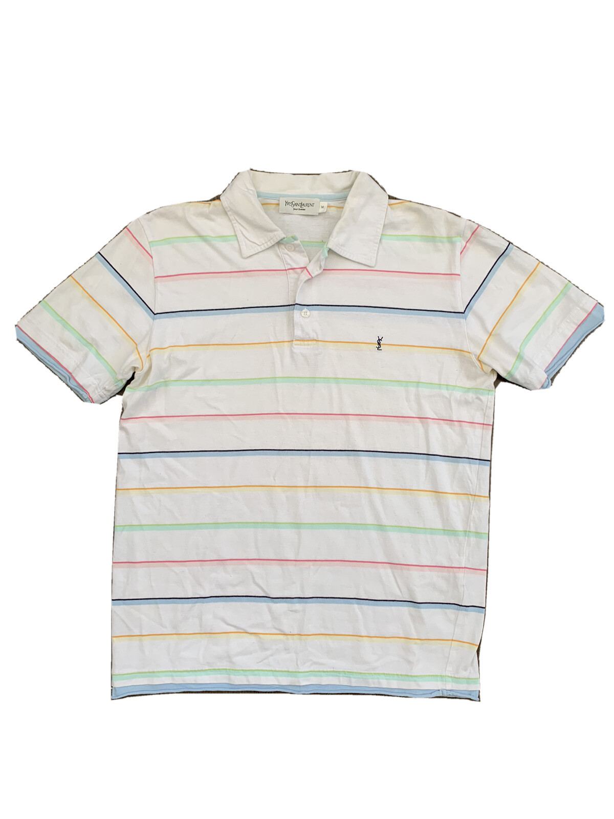 Polo Yves Saint Laurent YSL bianca a righe collo taglia M A+ Cond