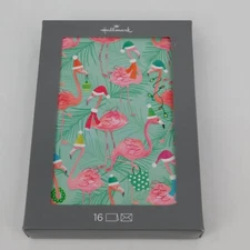 Hallmark Box of 16 Flamingo in Santa Hat Christmas Cards New in Box