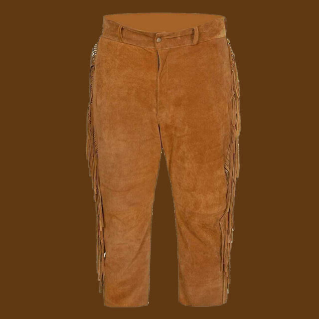 Western Wear Suede Leather Pant Fringes Cowboy American Indian Style ...