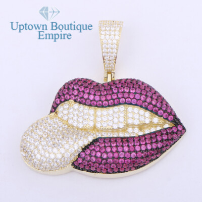 Purple Sexy Lip Emoji Hip Hop Men Women's 925 Sterling Silver Gold Pendant*ABB