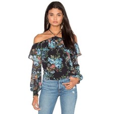 LPA Top 6 Antique Floral Ruffle Tie Crop Top Small Cottagecore