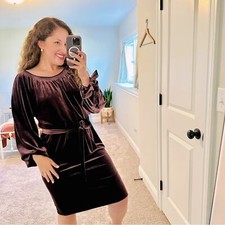 GAP Burgundy Velvet Long Sleeve Mini Dress Small Tall