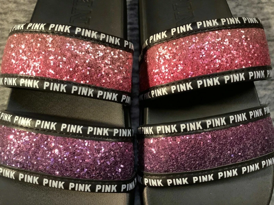 Victoria's Secret розовый блестящий омбре блестящий двойной ремень шлепанцы сандалии M 7 8 новый в упаковке - Изображение 3 из 4