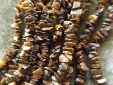 TIGERS EYE SMALL CHIP GEMSTONE BEADS  36 INCH STRAND CRAFTING BEADING