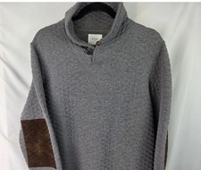 Billy Reid Diamond Quilt Shawl Sweater Mens Medium Elbow Patches Grey Pullover