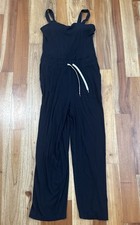 Vuori Mudra Jumpsuit Size Large Black Ribbed Knit Athleisure Yoga Lounge Sporty