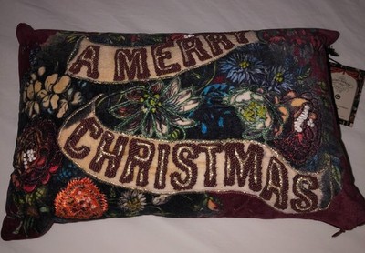 John Derian  Merry Christmas Pillow 18x12 Embroidery Beaded Velvet New  Target