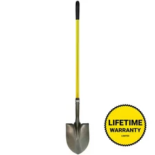 Shovel Round Point Heavy-Duty Steel Cushion Grip Classic Safe Fiberglass Handle
