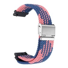 For 22mm Nylon Braided Watch Strap with Stainless Steel Buckle, Blue Pink