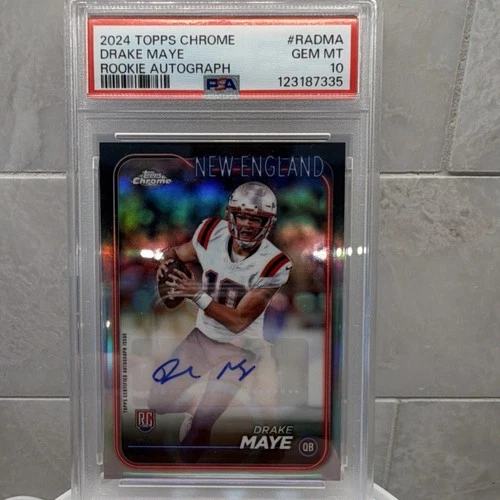 PSA 10 2024 Topps Chrome Drake Maye Rookie Autograph PSA 10 Patriots NFL