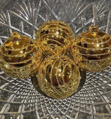 Neiman Marcus Dagmara Dark Gold Glass Ornaments Set Of 4 3inches Each