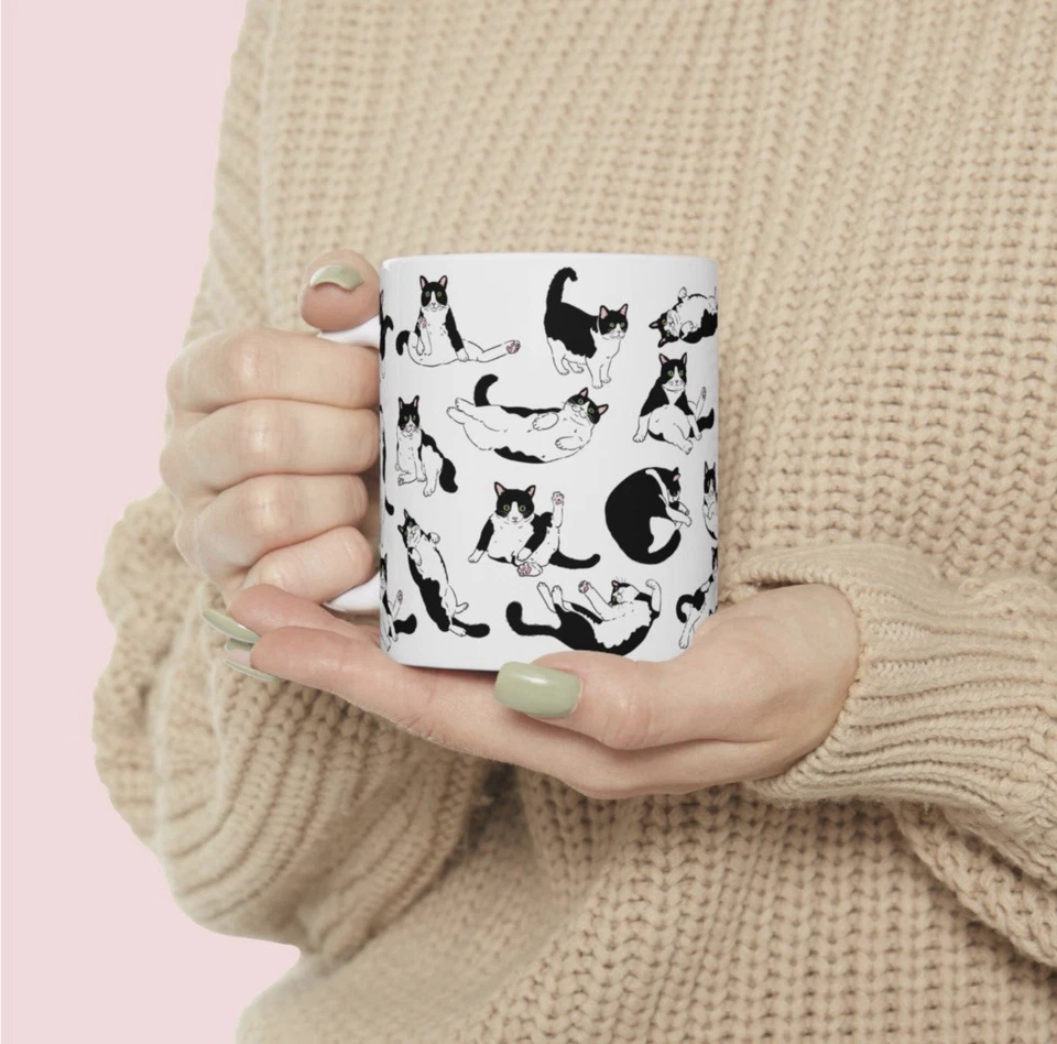 Divertida taza de esmoquin para gatos | 7 colores de ojos | Taza de café para gatos de 11 oz y 15 oz regalos para amantes de los gatos Foto 3 de 4
