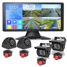 Panorama 10.36" Quad Monitor 360° Parking System DVR Backup HD Cameras Truck RV