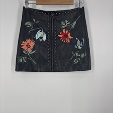 Dance  Marvel Womens Vegan Leather Mini Skirt Studded Embroidered Boho Festival