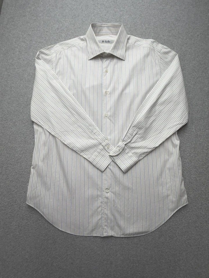Camisa Loro Piana Para Hombres XL Azul Tostado Rayas 100% Algodón Hecha en Italia Vestido de Lujo Foto 2 de 4