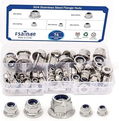 Flange Nylon Lock Nuts Assortment 304 Stainless DIN985
