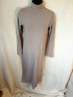 Dunnes Stores camel ribbed high neck long sleeve bodycon long dress size 8( 3491