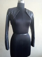 Womens 100%Genuine Lambskin Leather Crop Moto Bolero Shrug Biker Jacket Slim-fit