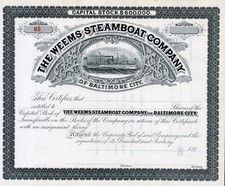 189_ Weems Steamboat Co of Baltimore City Stock Certificate