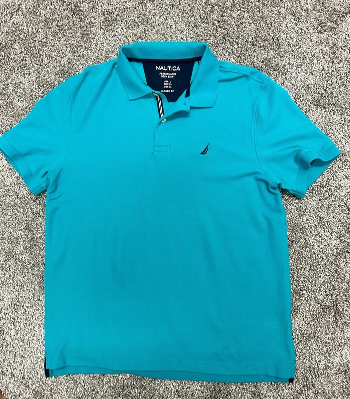 Nautica Polo Shirt Mens L Turquoise Blue Performance Classic Fit Short Sleeve