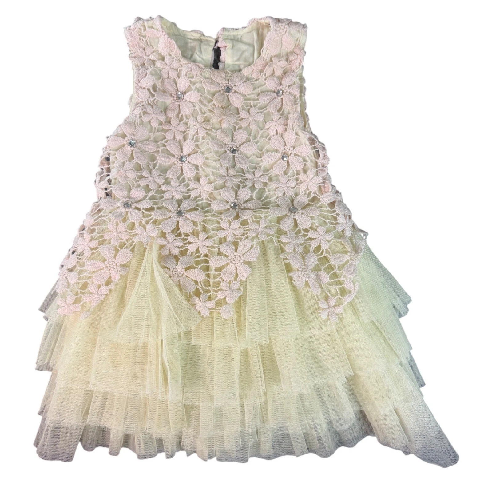 Baby Girls Tulle Flower Cream Pink CrochetRuffles Party Fairy 6-9 Months