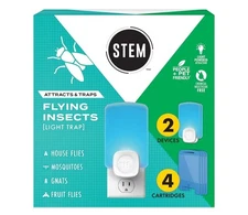 STEM Indoor Fruit Fly  Light Trap,  2 Pack Plug-ins and 4 Cartridge Starter Kit