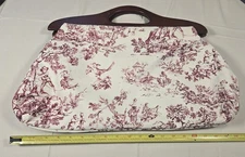 Art Bin Bag With Wooden Handle. Tool Brush Organizer. Maroon/ Cream Pattern
