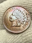 1900 Indian Head Cent Penny AU+ High Grade Toned 4 Diamonds