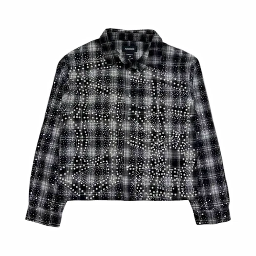 Kindred Black White Men’s Plaid Rhinestone Pearl Studded Jacket L Streetwear 120 - product listing photo