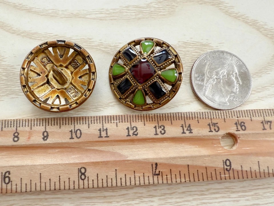 5PC Antiqued Bronze Green Large Decorative Shank Metal Button 28mm 1 1/8 Inches - Image 3 of 3