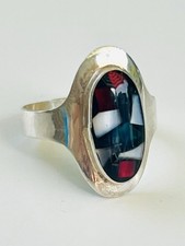 Vintage Sterling Silver Mosaic Mother of Pearl Ring ADJUSTABLE