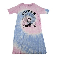 Queen Official Tour 1975 Women's T-Shirt Dress Size 0 Pink Blue Tie Dye