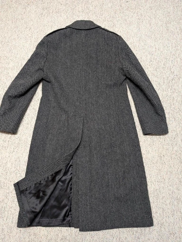 Винтажный США сделано TWEED двойной грудью 40R угольно-серый пальто донгал шерсти - Изображение 2 из 4