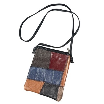 Leather Patchwork Bag Messenger Crossbody Brown Purse Stitching Boho Western Y2K
