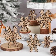 Bucherry 12 Pcs Wooden Snowflake Table Decor 3D Rustic Color 