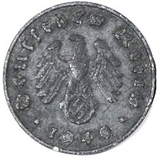 1940J WWII Nazi 10-Reichspfennig Coin, Third Reich, Hamburg mint