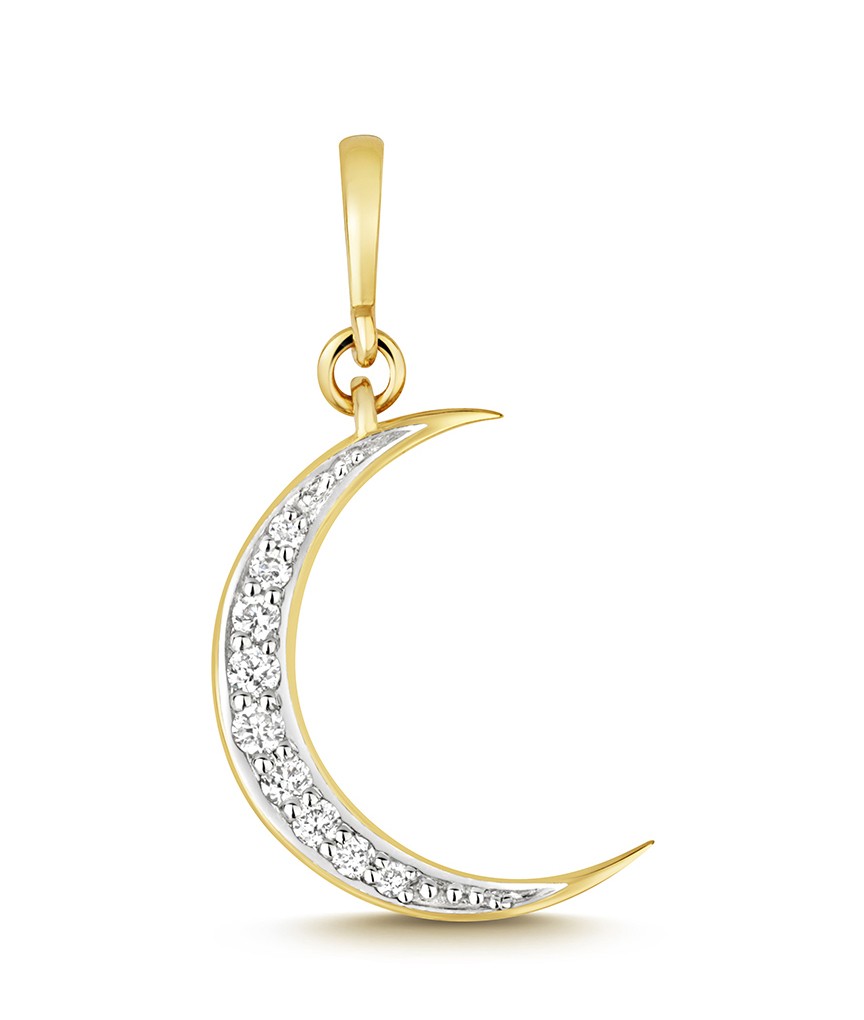 Pendentif femme or 375/1000 et diamant véritable de 0.05 carat, dimensions 18x10mm