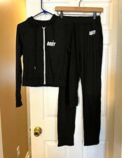 BODY Women's Black 2-Piece Zip Hooded Tracksuit Hoodie Pants Polyester S