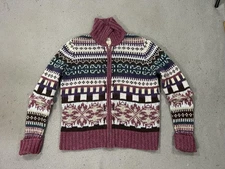 Vintage High Sierra Sweater Womens Medium Purple Fair Isle Zip Cardigan 90s