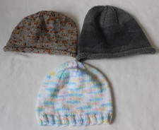 Handmade Crochet Knit Beanie Lot Of 3 Multicolor