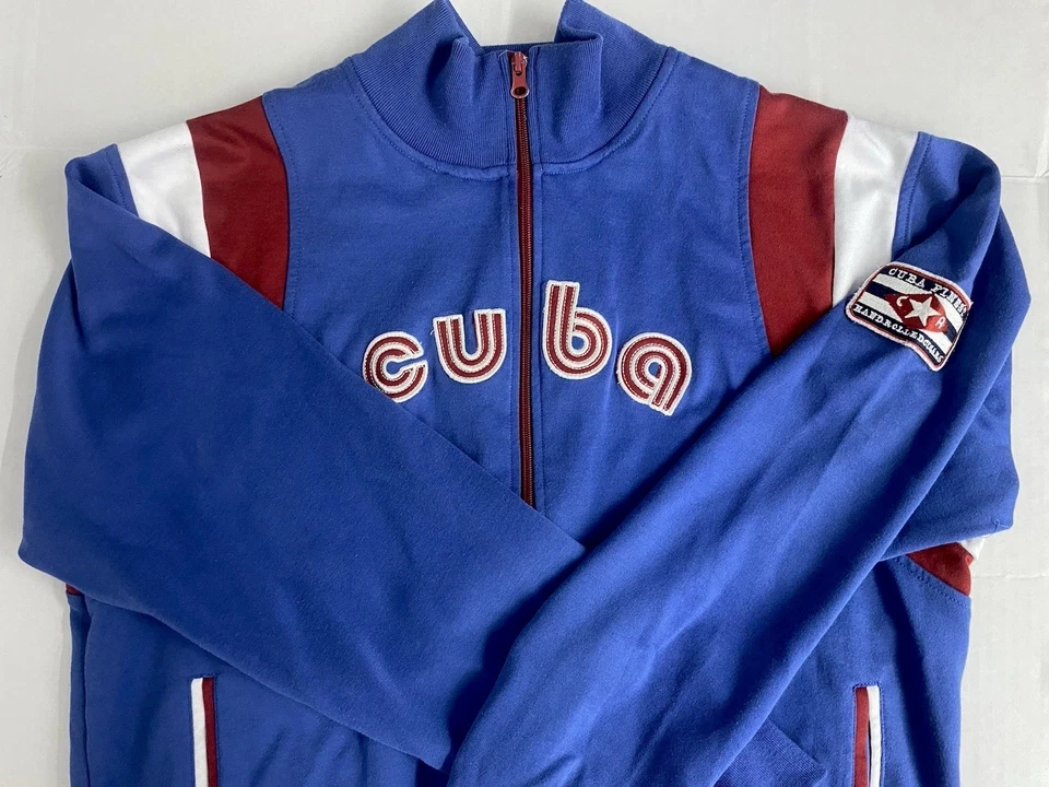Chaqueta deportiva Point Zero Cuba rara para hombre L azul rojo blanco parche bandera retro cremallera Foto 3 de 4