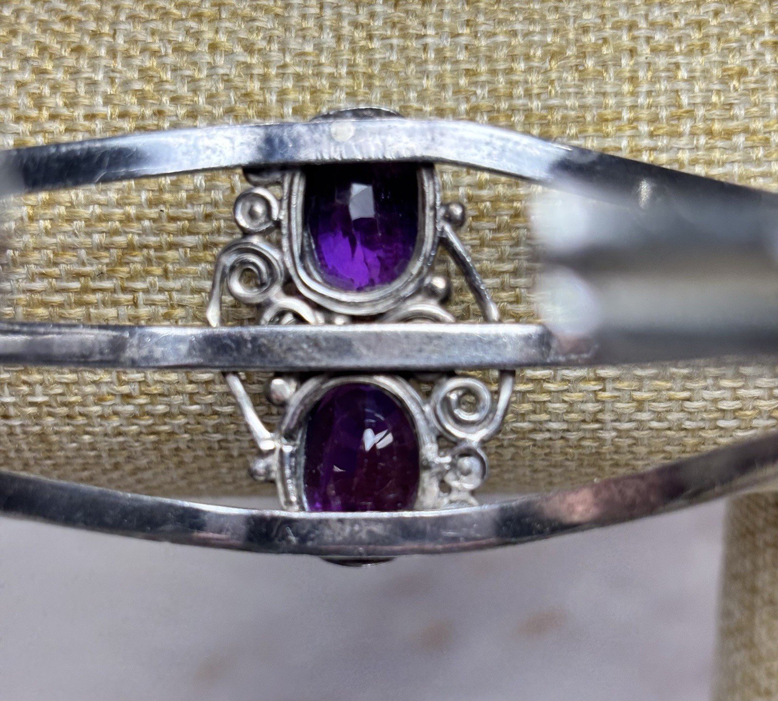 Sterling Silver Amethyst Cuff Bangle  Bracelet - image 5
