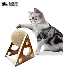 Natural Sisal Cat Scratching Ball Toy with Wooden Base - Free Catnip Included