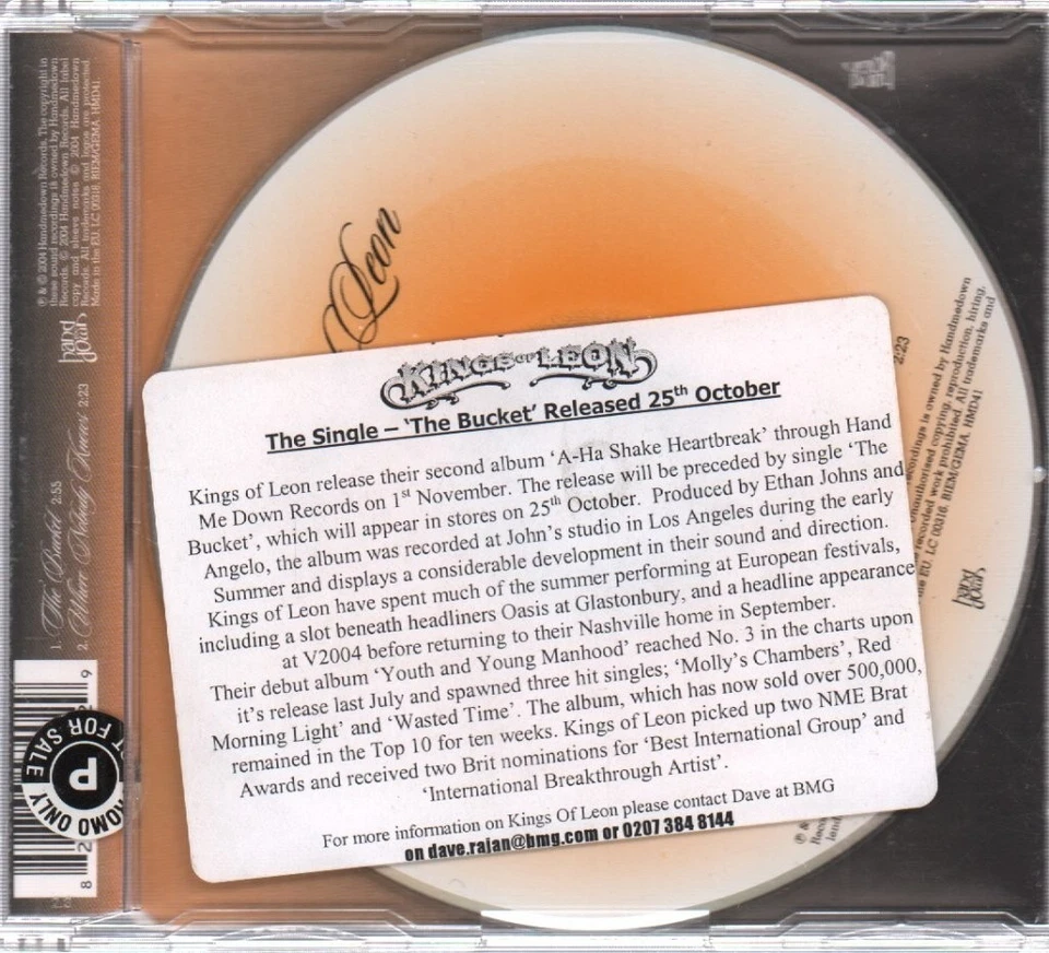 Kings Of Leon Bucket CD Europa Hand Me Down 2004 Con Etiqueta En La Caja B/W - Imagen 2 de 2